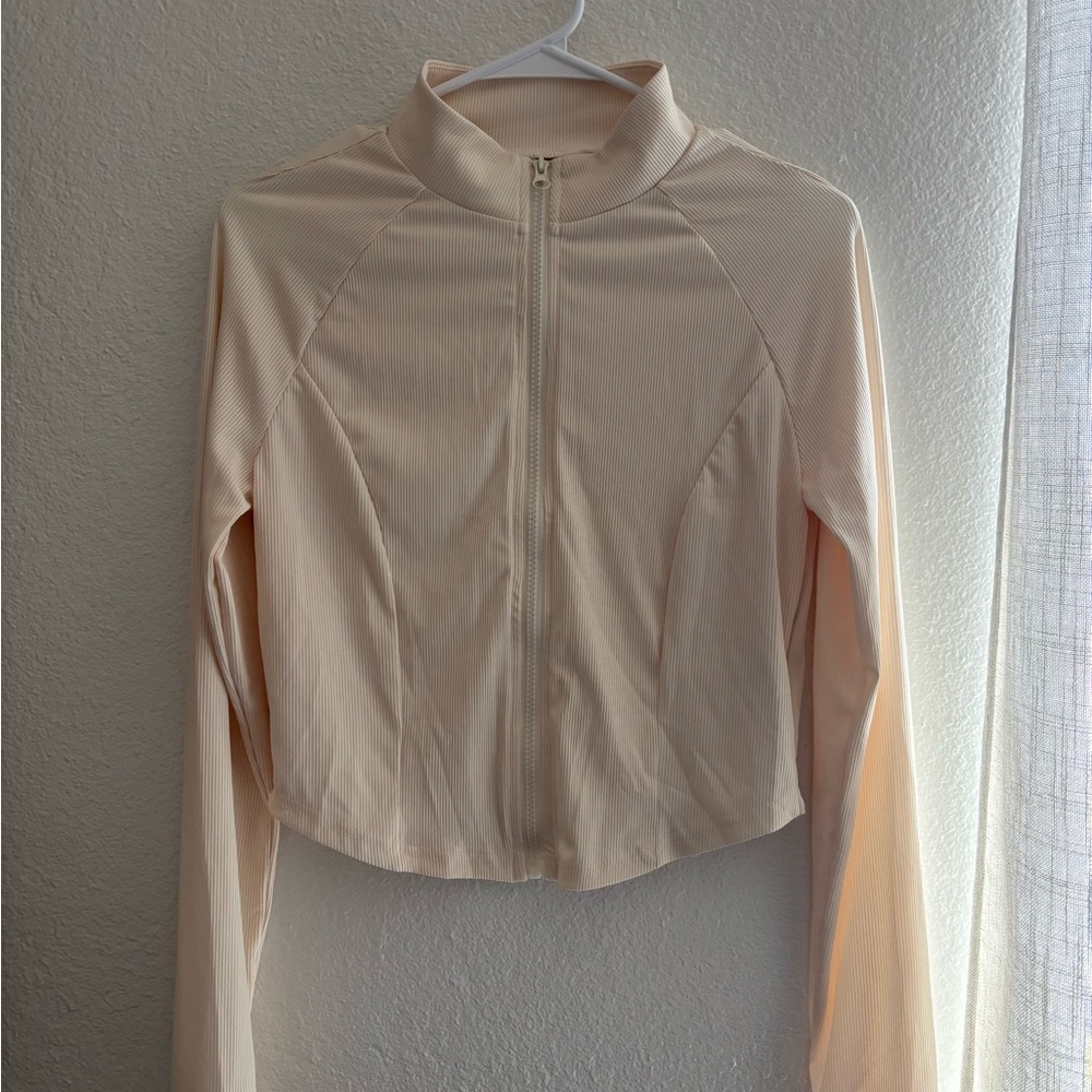 SHEIN Light Beige Textured Zip-Up Jacket